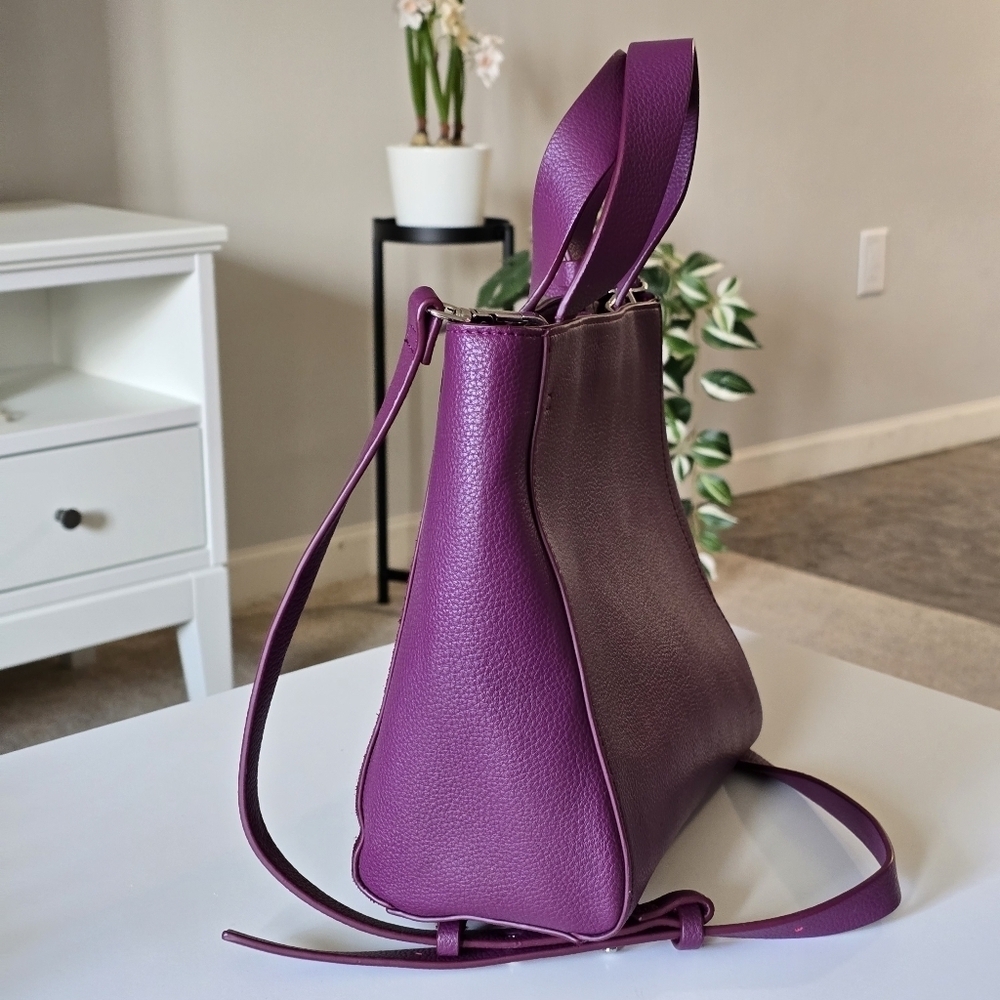 French connection faux leather crossbody shoulder bag color burgundy - Picture 5 of 9
